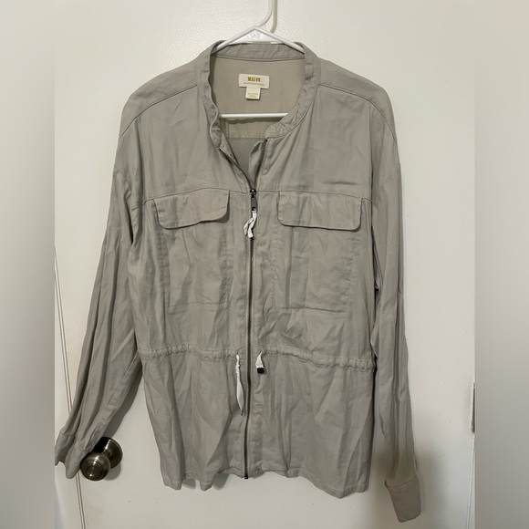 Maeve by Anthropologie oatmeal full zip long Sleeve Cinch waist Linen Shacket XL - Picture 1 of 9